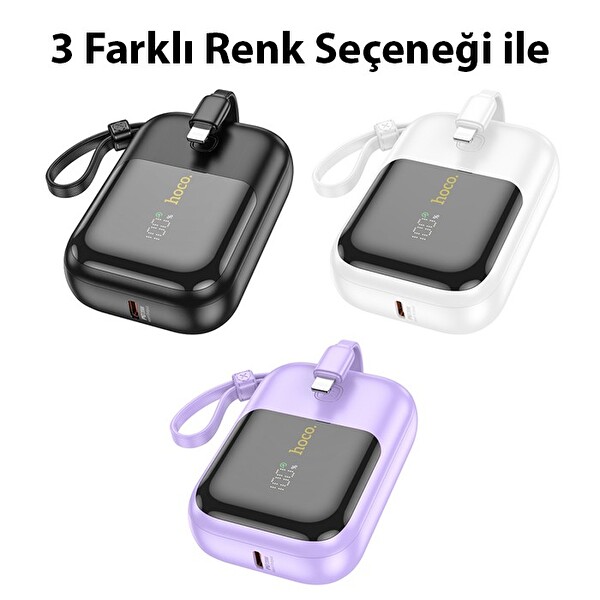 Hoco Q20 Fountain 10000 mAh 22.5W - PD20W Dijital Göstergeli Kablolu Powerbank Mor