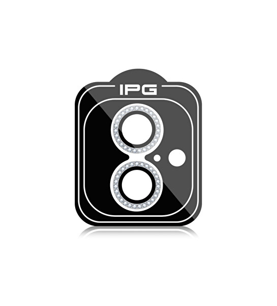 IPG iPhone 16 / 16 Plus İçin IPG Prolens Kamera Lens Koruyucu Elmas Taş Çerçeveli, Kırılmaz Cam (Gümüş)