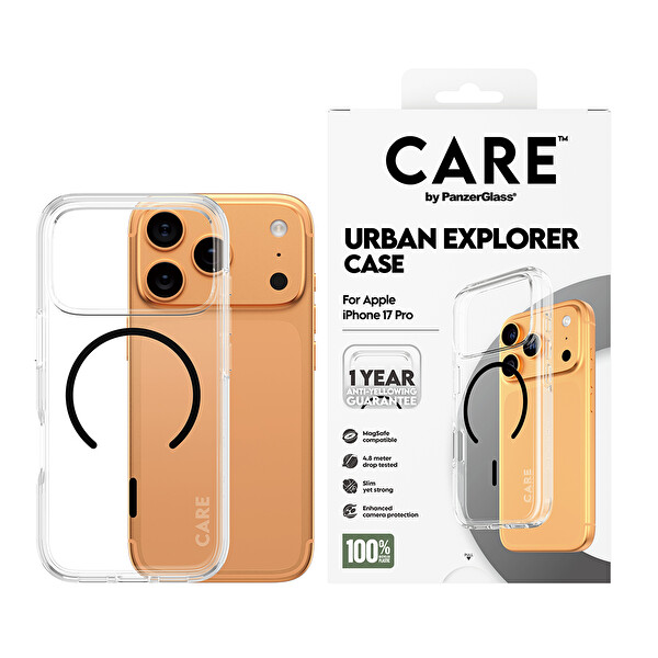 Panzerglass Care By PanzerGlass Flagship iPhone 17 Pro Transparent Urban Explorer Siyah MagSafe Uyumlu Kılıf