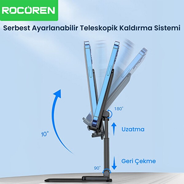 Rocoren 360 Derece Dönebilen Katlanabilir Yükseklik ve Eğim Ayarlı Telefon Tutucu Stand