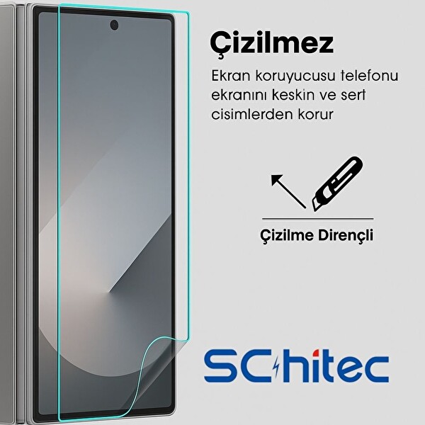 Schitec Samsung Galaxy Z Fold 3 Darbe Emici Premium Şeffaf Nano Ön Ekran Koruyucu Poliüretan Film