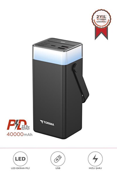 Torima TRM-1041 Siyah 40000 mAh Type-C Lightning 22.5W Hızlı Şarj RGB Led Işıklı Powerbank