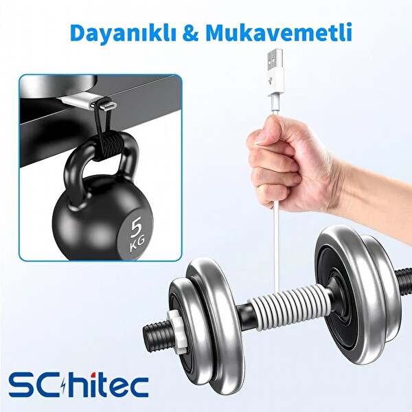 ScHitec 3A 60W UsbA to Lightning Hızlı Data ve Şarj Kablosu 3 Metre Beyaz SX23