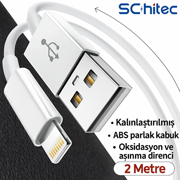 ScHitec 3A 60W UsbA to Lightning Hızlı Data ve Şarj Kablosu 2 Metre Beyaz X74