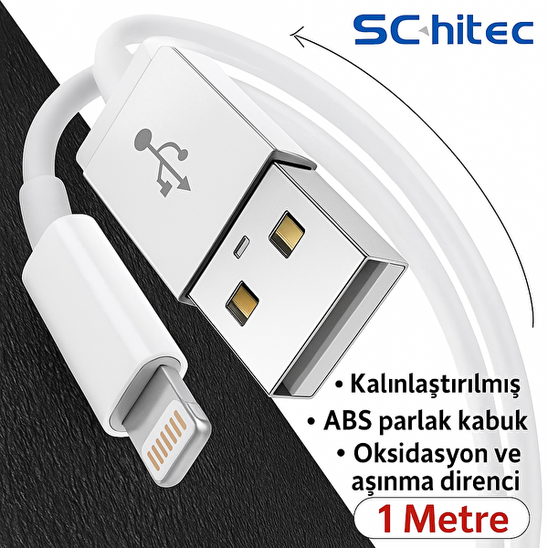 ScHitec 3A 60W UsbA to Lightning Hızlı Data ve Şarj Kablosu 1 Metre Beyaz WDF01