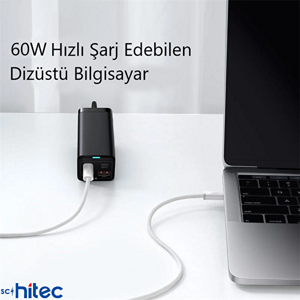 ScHitec 3 Paket 6A 60W Type-C to Type-C Örgülü Hızlı Data ve Şarj Kablosu 1 Metre K291