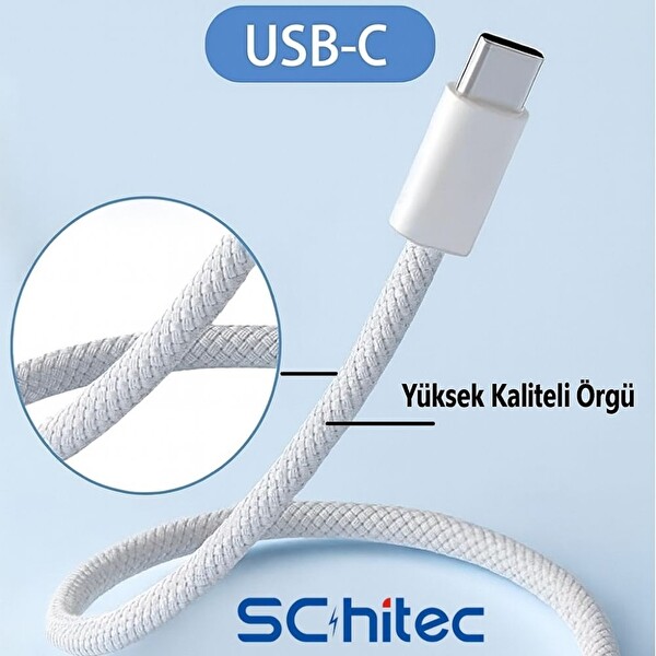 ScHitec 3 Paket 6A 60W Type-C to Type-C Örgülü Hızlı Data ve Şarj Kablosu 1 Metre K291