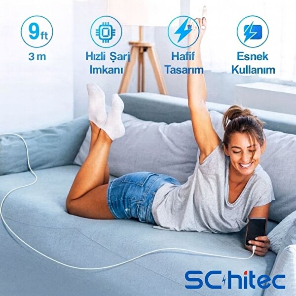 ScHitec 3A 60W UsbA to Type-C Hızlı Data ve Şarj Kablosu 2 Metre Beyaz X73