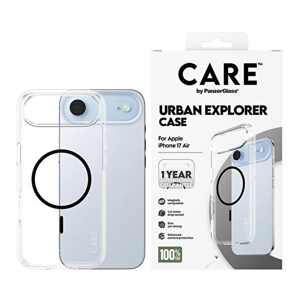 Panzerglass Care by PanzerGlass Flagship iPhone Air Transparent Urban Explorer Siyah MagSafe Uyumlu Kılıf