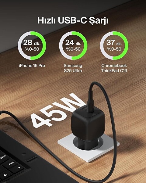 Belkin Kompakt 45 W USB-C Güç İletimli Hızlı Şarj Aleti