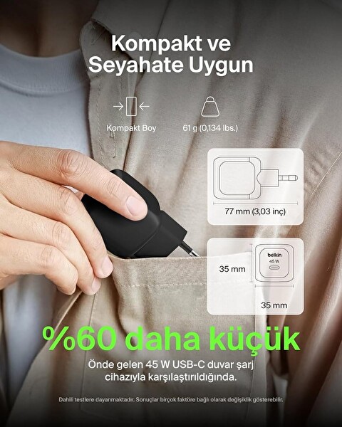 Belkin Kompakt 45 W USB-C Güç İletimli Hızlı Şarj Aleti