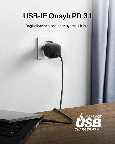Belkin Kompakt 45 W USB-C Güç İletimli Hızlı Şarj Aleti