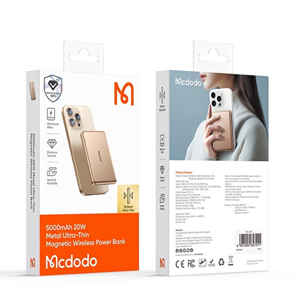 Mcdodo MC-4642 5000 mAh 20W Metal Ultra İnce Kablosuz Powerbank