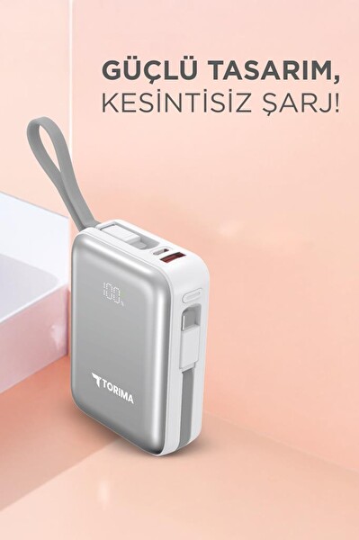 Torima TRM-1028 Beyaz 20000 mAh Type-C Lightning 45 W Hızlı Şarj Dijital Göstergeli Powerbank