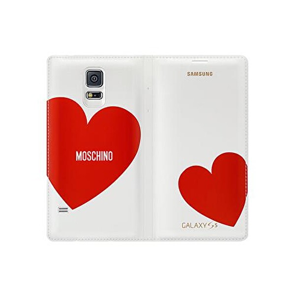 Samsung Galaxy S5 Moschino Flip Wallet Kırmızı Kalp EF-WG900RREGWW Telefon Kılıfı