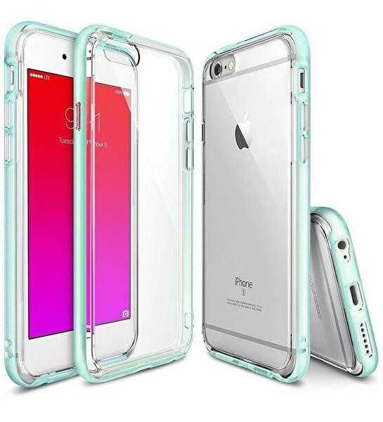 PDAteknoloji İphone 6S - 6 Halka Çerçeve Mint Yeşil Telefon Kılıfı