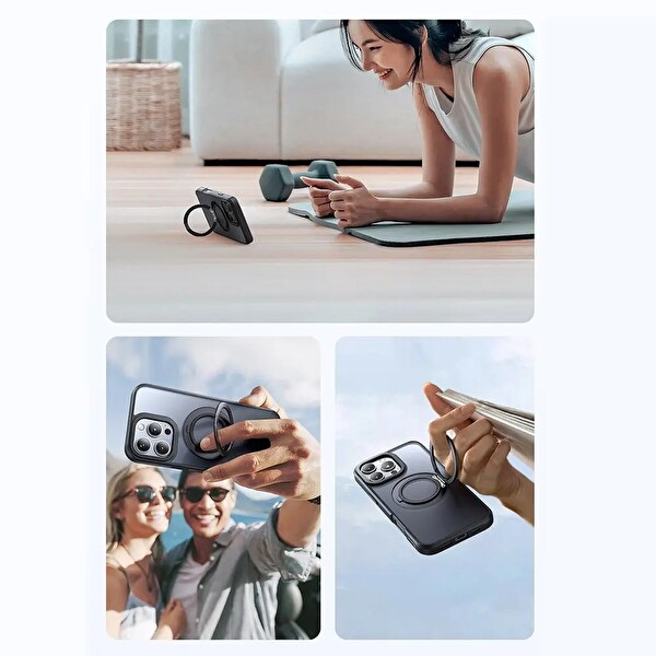 Mcdodo İphone 16 Pro Max PC-4933 Halka Standlı Magsafe Siyah Telefon Kılıfı