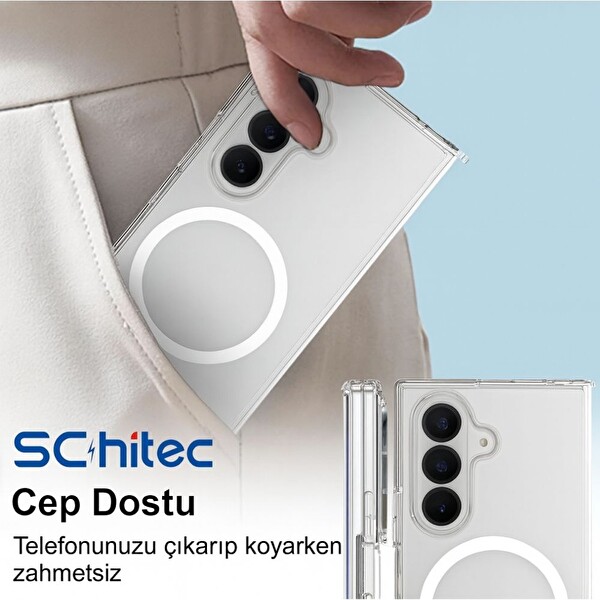 ScHitec Samsung Galaxy Z Fold 5 Magsafe Özellikli Şeffaf Telefon Kılıfı