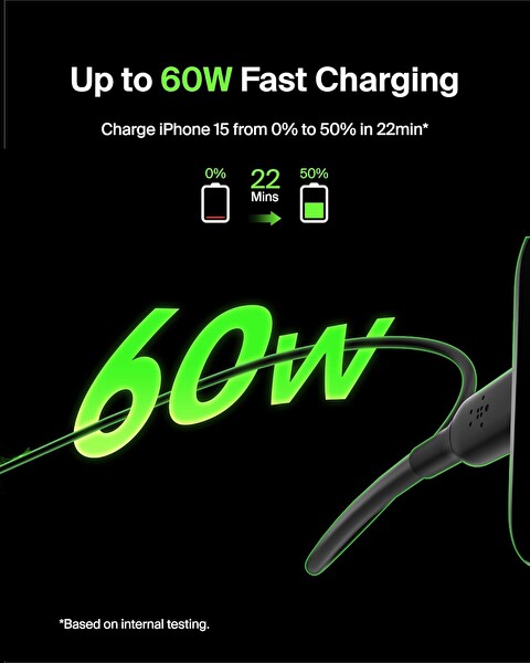 Belkin Boost Charge 60 W USB-C - USB-C Kablosu 1 M Siyah