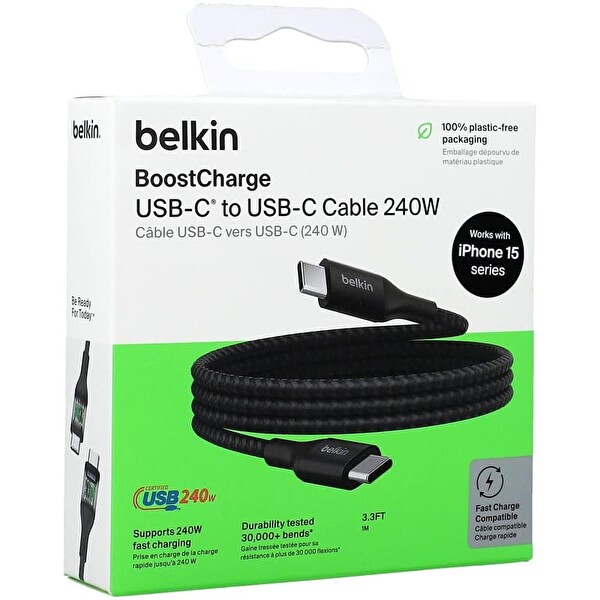 Belkin BoostCharge USB-C 240 W PD USB-IF Sertifikalı Hızlı Şarj Kablosu 1 M
