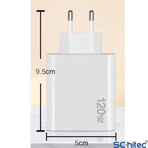 ScHitec SR30 120W 3 Type-C+2 UsbA 5 Çıkışlı Şarj Aleti Set 6A 100W UsbA to Type-C 1M Hızlı Data Şarj Kablosu
