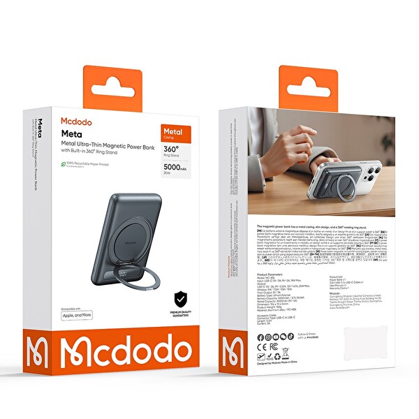 Mcdodo MC-8361 5000 mAh 20W Halka Standlı Metal Manyetik Powerbank