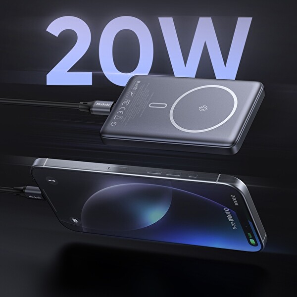 Mcdodo MC-4651 10000mAh 20W Metal Siyah Ultra İnce Kablosuz Powerbank