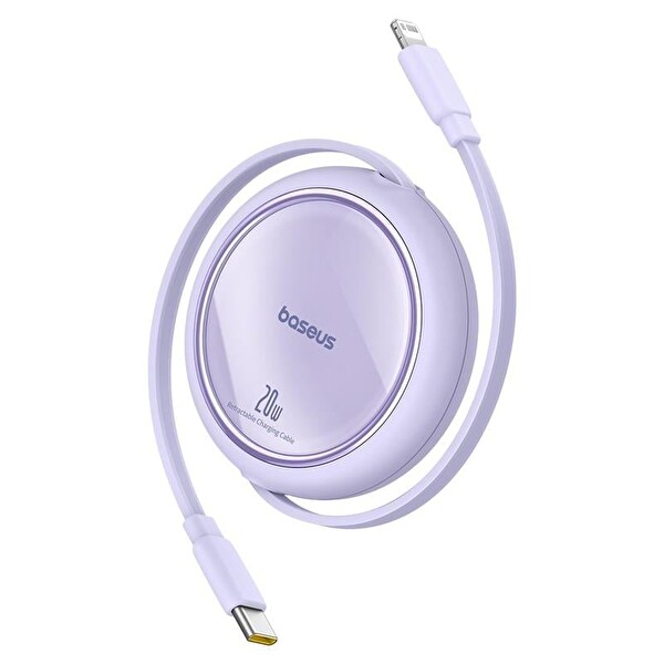 Baseus Free2Pull USB-C Lightning 20W Makaralı Hızlı Şarj ve Data Kablosu - Mor