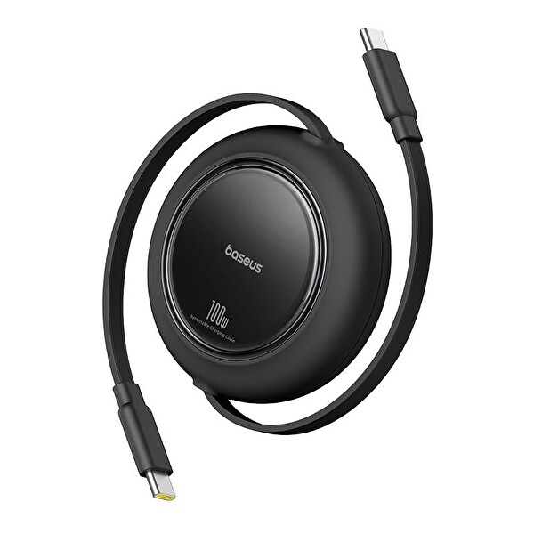 Baseus Free2Pull Mini Makaralı USB-C to USB-C 100W Hızlı Şarj ve Data Kablosu - Siyah