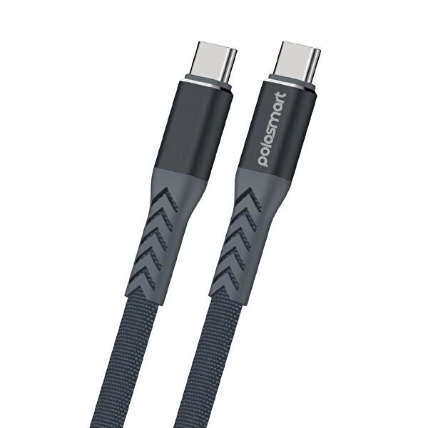 Polosmart PBS411 65W Type-C to Type-C Hızlı Şarj ve Data Kablosu Notebook ve Macbook Uyumlu 1.2M Gri