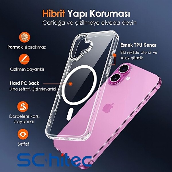 ScHitec Air Magsafe Özellikli iPhone 17 Şeffaf Telefon Kılıfı