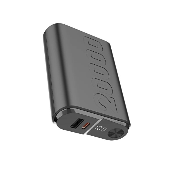 Bix TPB24 20000mAh PD 20W USB-C USB-A QC 3.0 22.5W Hızlı Şarj Destekli Dijital Ekranlı Mini Powerbank Siyah
