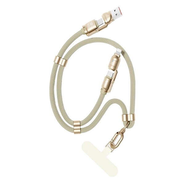 Bix 240W USB-A Ve USB-C -Lightning Çok Fonksiyonlu Örgü Altın Askı İpli 1.5 M Veri Ve Hızlı Şarj Kablosu