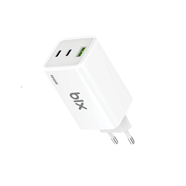 Bix BX3P101G 100W GaN Üçlü Portlu PD PPS Destekli USB-C USB-A Hızlı Şarj Adaptörü Beyaz