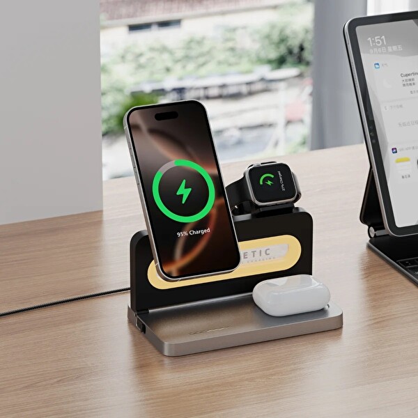 Bix TPS02 Telefon TWS Kulaklık Akıllı Saat iPhone AirPods Apple Watch Uyumlu 3’in 1 15 W Kablosuz Manyetik Şarj Standı