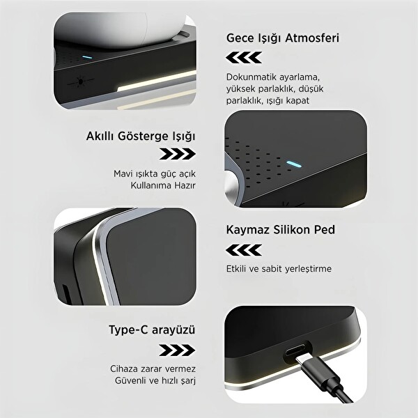 Bix BXMW5 3’in 1 15 W Telefon TWS Kulaklık Ve Akıllı Saat Uyumlu Manyetik Katlanabilir Kablosuz MagSafe Şarj Cihazı