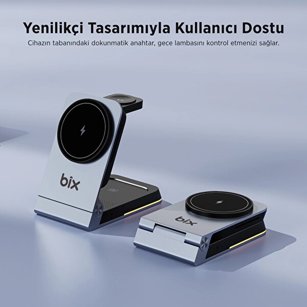 Bix BXMW5 3’in 1 15 W Telefon TWS Kulaklık Ve Akıllı Saat Uyumlu Manyetik Katlanabilir Kablosuz MagSafe Şarj Cihazı