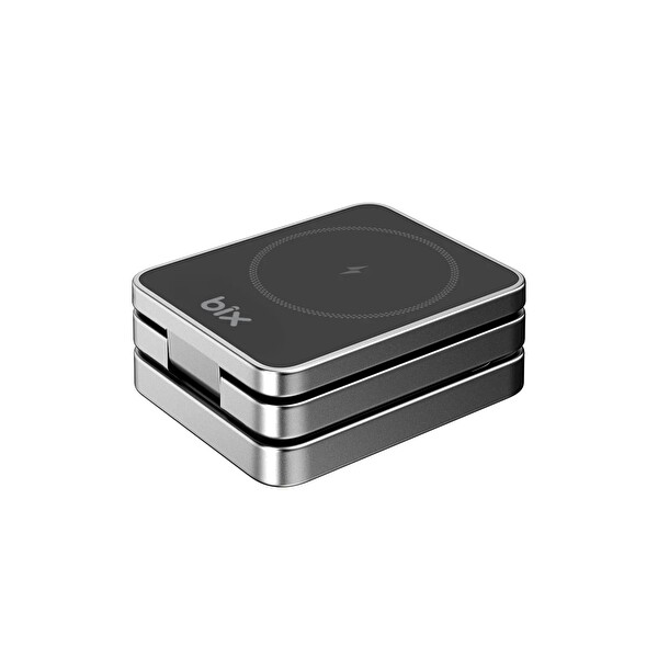 Bix BXMW7 3’ü 1 15W Katlanabilir Telefon TWS Kulaklık ve Akıllı Saat Uyumlu Kablosuz MagSafe Şarj Cihazı