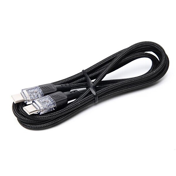 Hoco U129 Transparan 60W Type-C to Type-C Data ve Şarj Kablosu 1 M Siyah