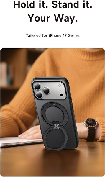 Mcdodo PC-1870 iPhone 17 Yakalama Düğmeli Manyetik 360 Halka Standlı Kılıf