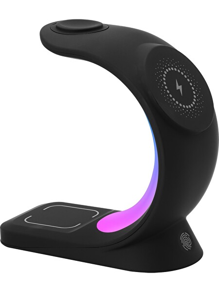 S-Link SL-CW20 Telefon Saat Ve Kulaklık Uyumlu 15W RGB Kablosuz Şarj Aleti - Siyah