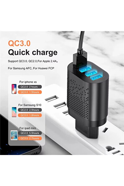Zuidid Hızlı Şarj QC 3.0 4 USB Portlu 3.1a - 48W Çoklu Şarj Cihazı Ve Type-C Kablo Beyaz