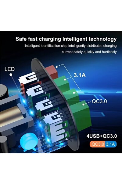 Zuidid Hızlı Şarj QC 3.0 4 USB Portlu 3.1a - 48W Çoklu Şarj Cihazı Ve Type-C Kablo Beyaz