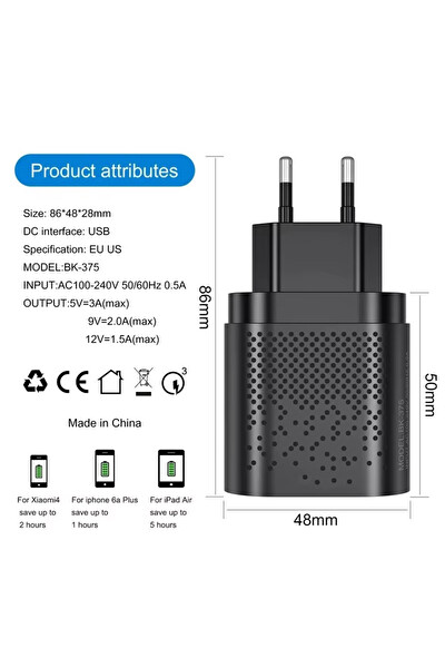Zuidid Hızlı Şarj QC 3.0 4 USB Portlu 3.1a - 48W Çoklu Şarj Cihazı Ve Type-C Kablo Beyaz
