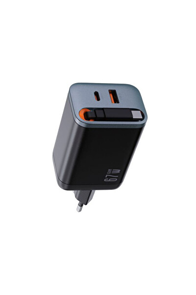 Zuidid Dahili Type-C Kablo - USB-A + Type-C Çıkışı 67W GaN Hızlı Şarj Adaptörü