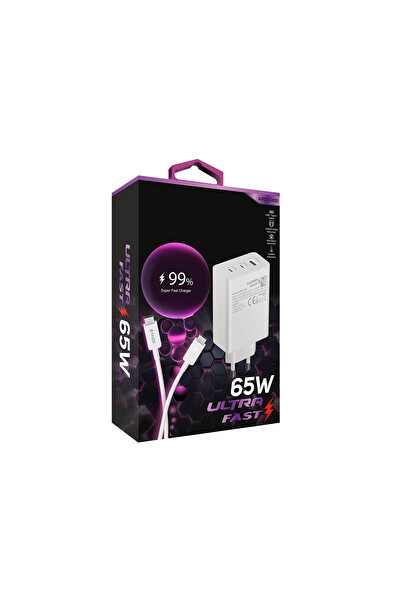 Zuidid CH65 65W 2 PD Kablo - 1 USB Çıkışlı Ultra Hızlı Şarj Cihazı