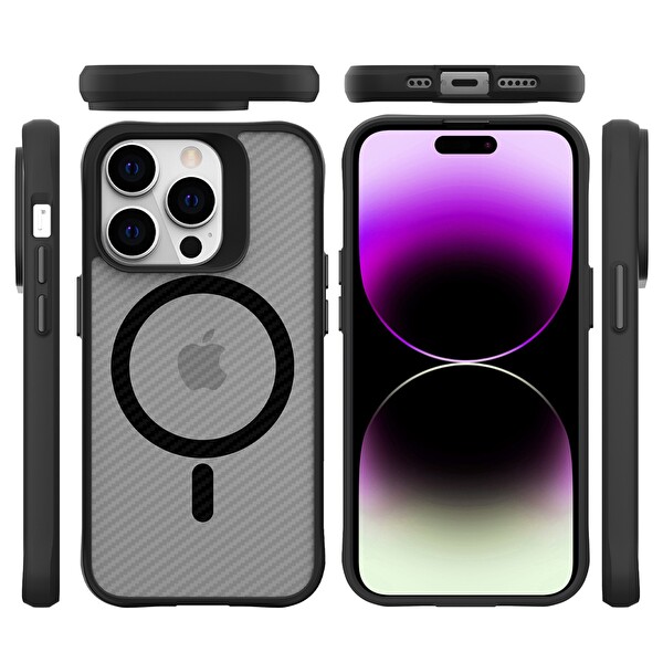 Bix iPhone 14 Pro Max Uyumlu Carbon Force MagSafe Anti-Şok Teknolojili Kamera Ve Ekran Korumalı Telefon Kılıfı