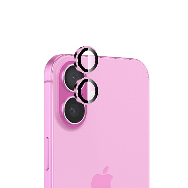 Bix iPhone 16 - 16 Plus Uyumlu Safir 3D Kamera Camı 9H Lens Kapağı Koruyucu - Pembe