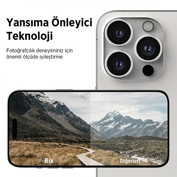 Bix iPhone 16 - 16 Plus Uyumlu Safir 3D Kamera Camı 9H Lens Kapağı Koruyucu - Pembe