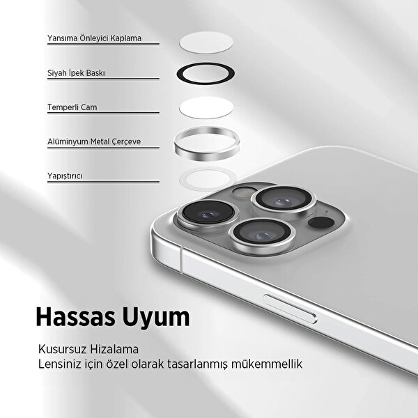 Bix iPhone 16 - 16 Plus Uyumlu Safir 3D Kamera Camı 9H Lens Kapağı Koruyucu - Pembe